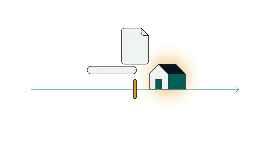 Illustration of a timeline with a single marker on it and a house just after it
